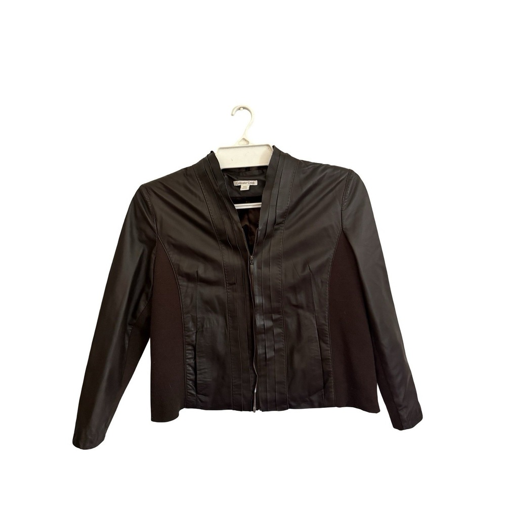 Coldwater Creek PXL 18‎ brown leather Jacket stretch sides womens chocolate